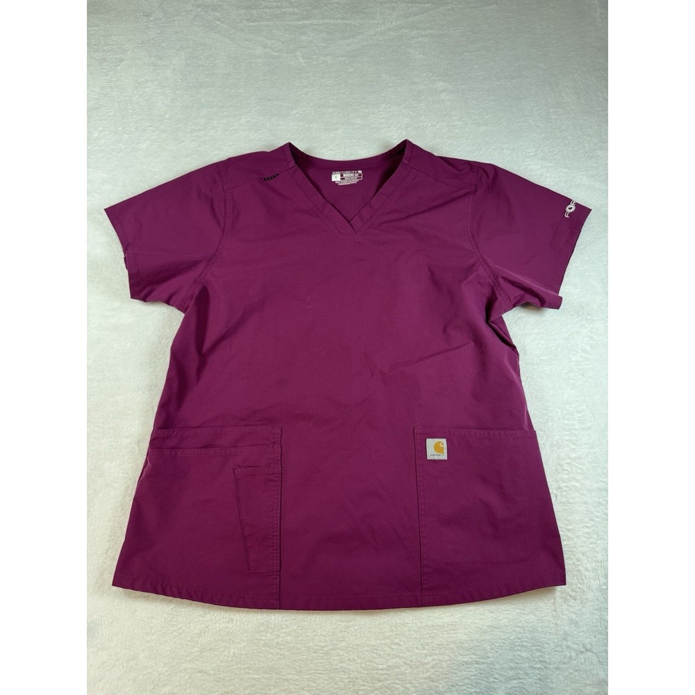 Carhartt Maroon Scrub Top Shirt V-Neck Collar Size Large Durable Nurse Vet Medic